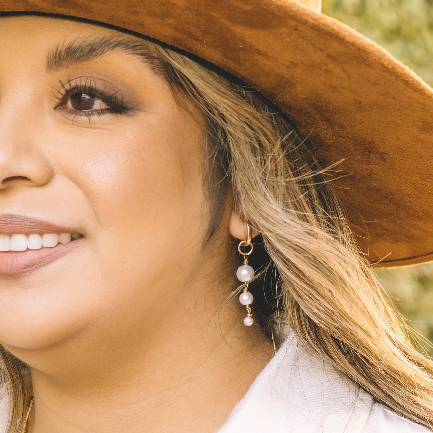 Three Pearl Charm Hoop Earrings - Lux Reve