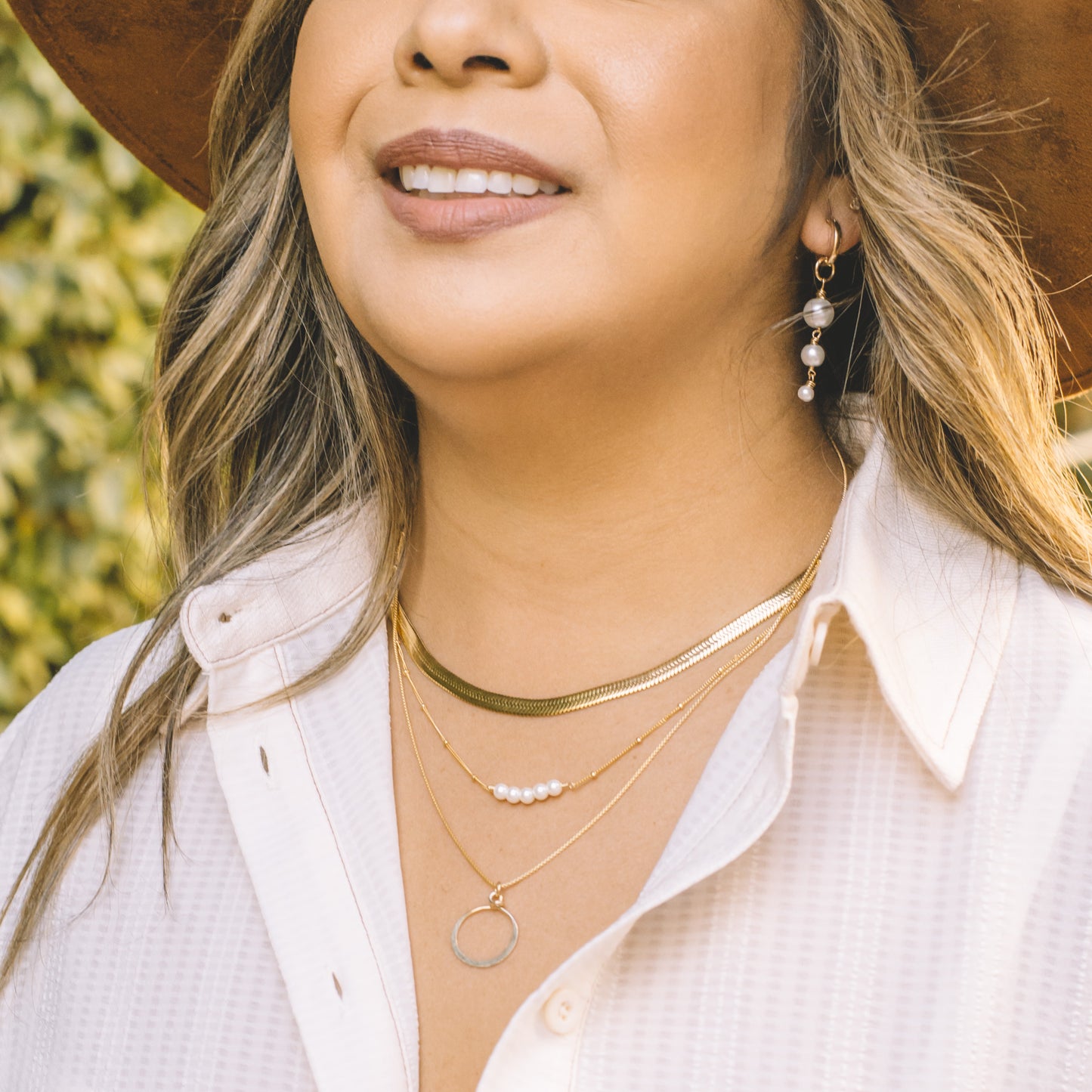 Three Pearl Charm Hoop Earrings - Lux Reve