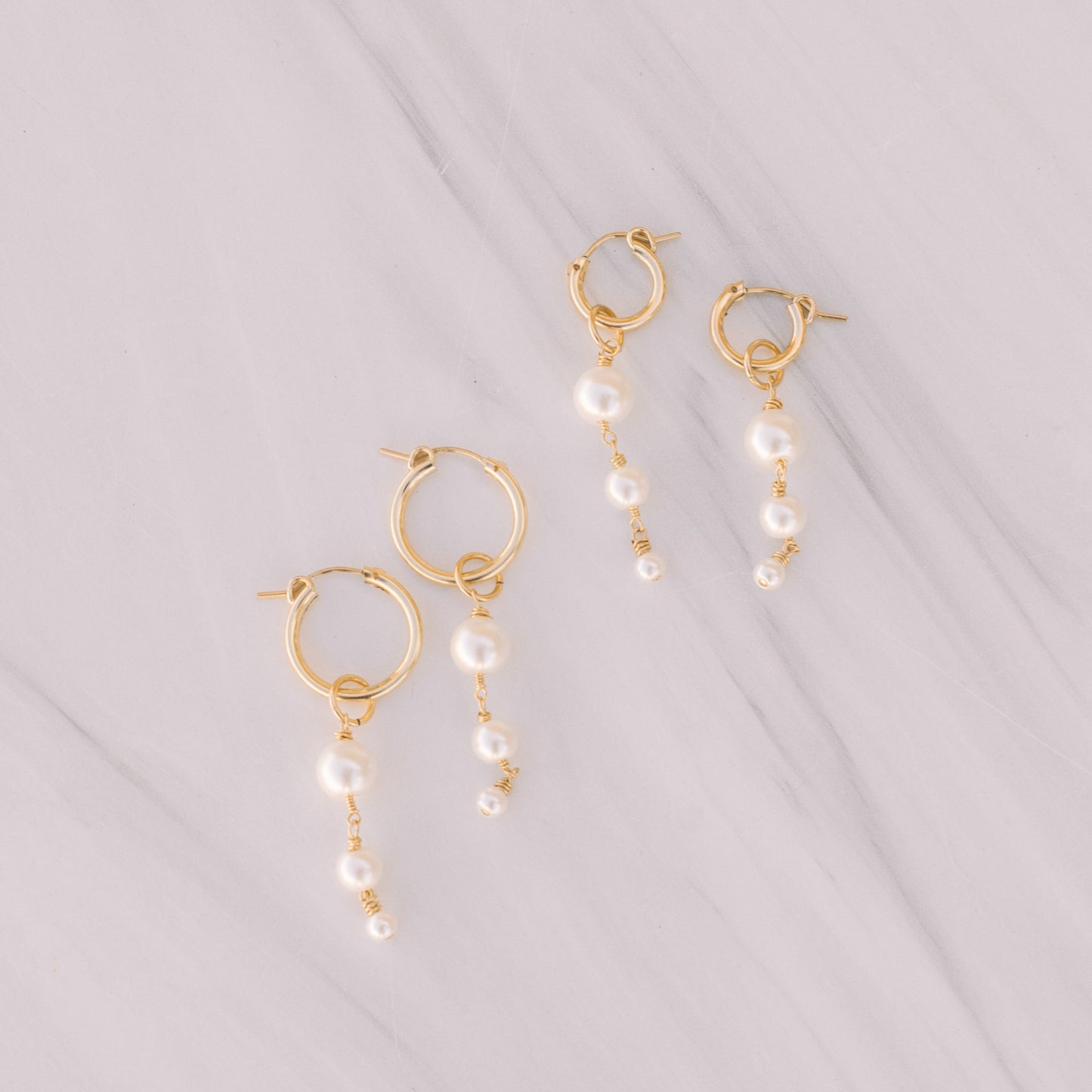 Three Pearl Charm Hoop Earrings - Lux Reve