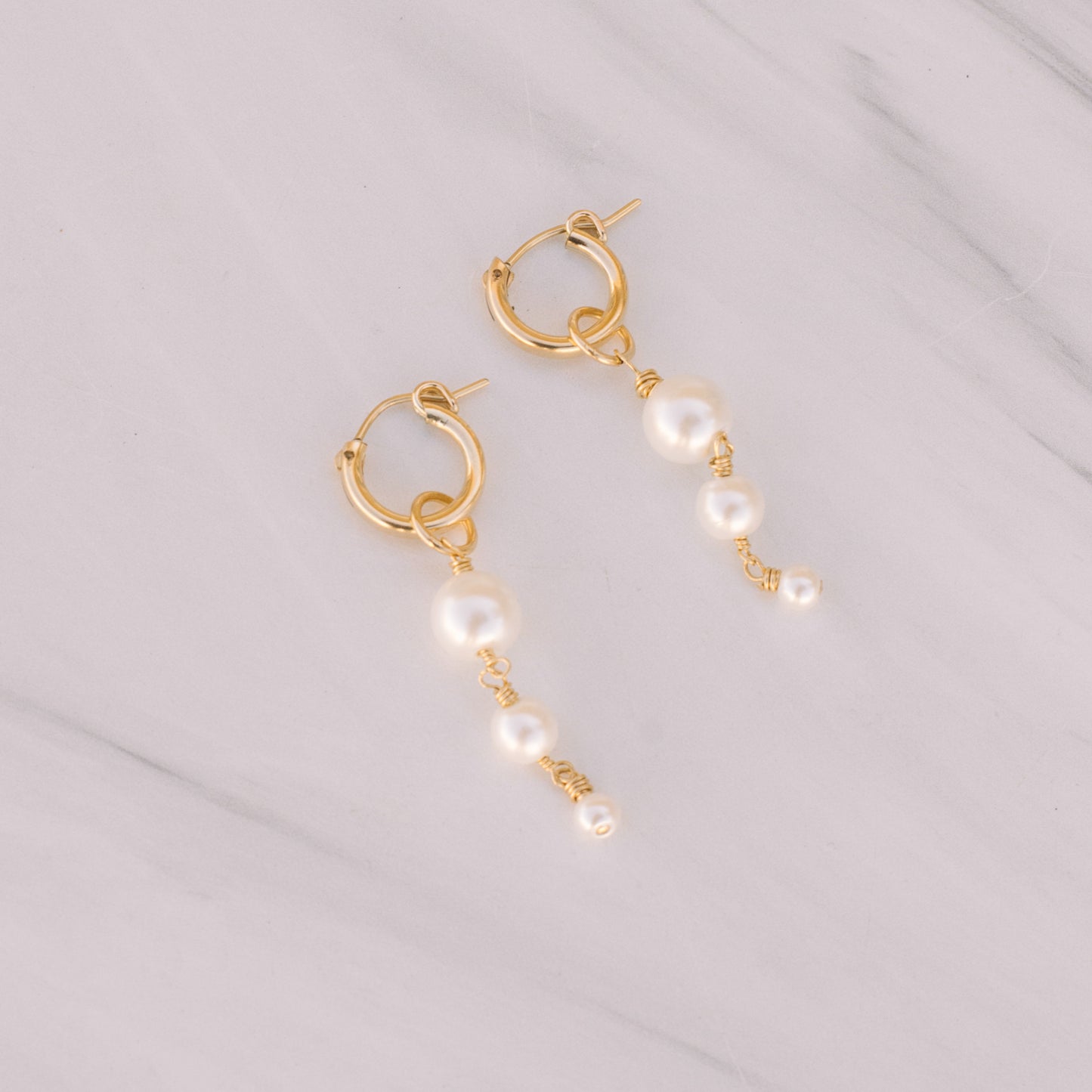 Three Pearl Charm Hoop Earrings - Lux Reve