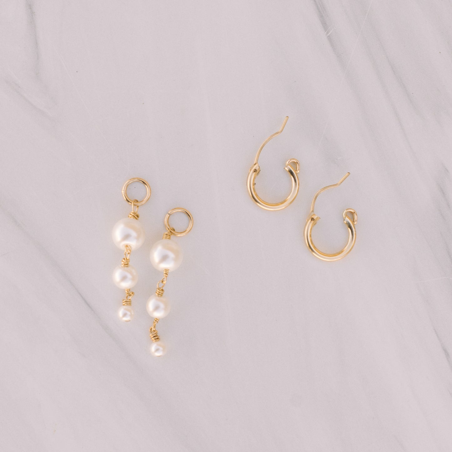 Three Pearl Charm Hoop Earrings - Lux Reve
