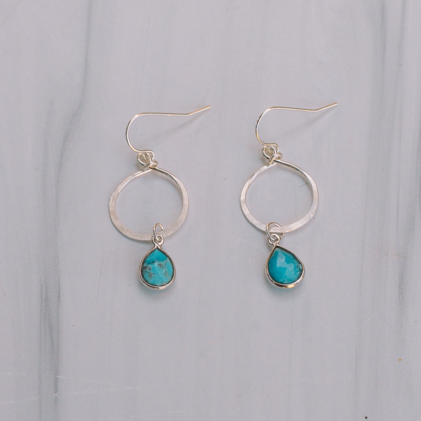Silver Bezel Turquoise Mini Hoops - Lux Reve