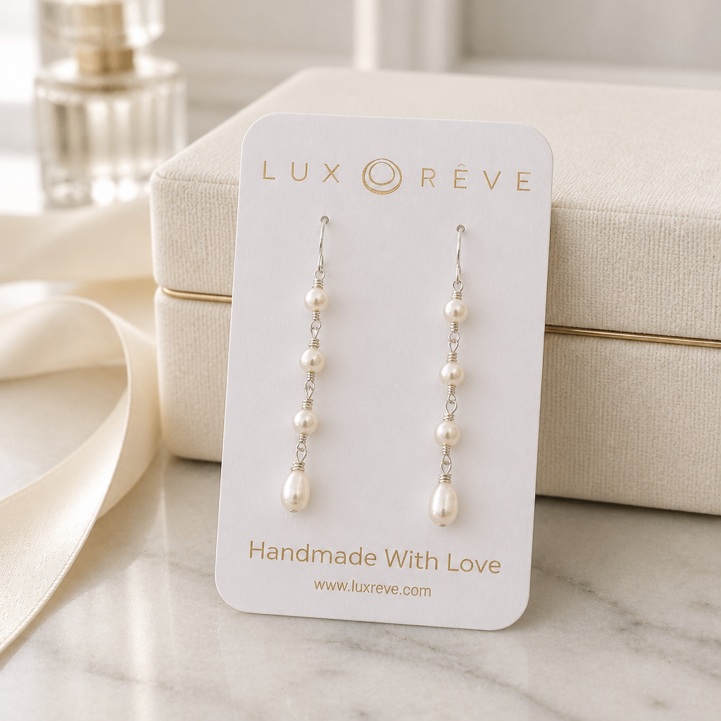Silver Pearl Drop Earrings - Lux Reve