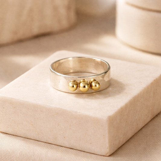 Silver and Brass Beaded Ring - Lux Reve