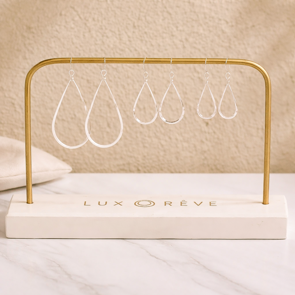 Hammered Silver Tear Drop Hoop Earrings - Lux Reve