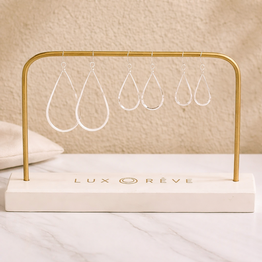 Hammered Silver Tear Drop Hoop Earrings - Lux Reve