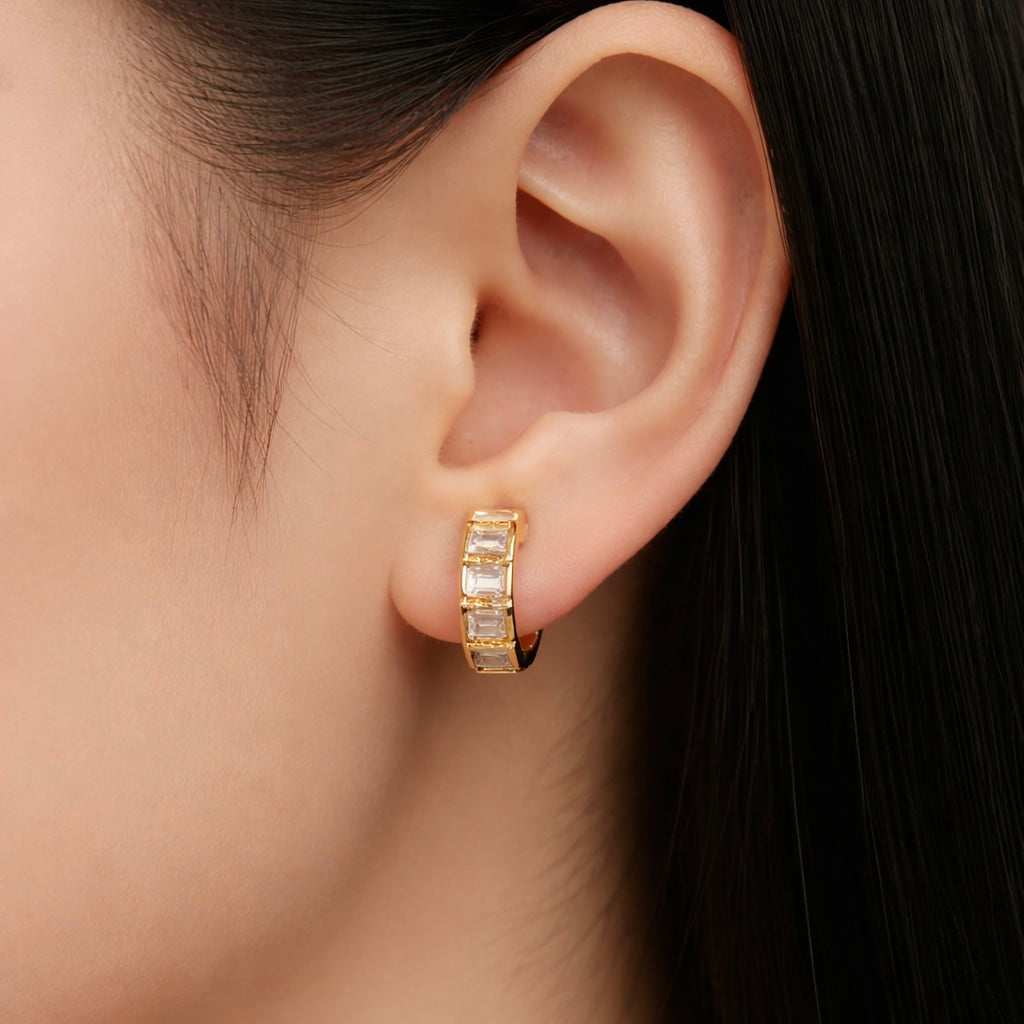 Clear Baguette Cubic Zirconia Mini Hoops - Lux Reve