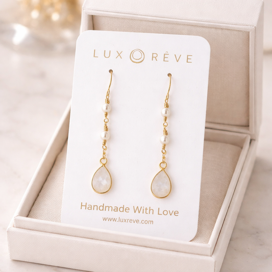 Pearl & Moonstone Drop Earrings - Lux Reve