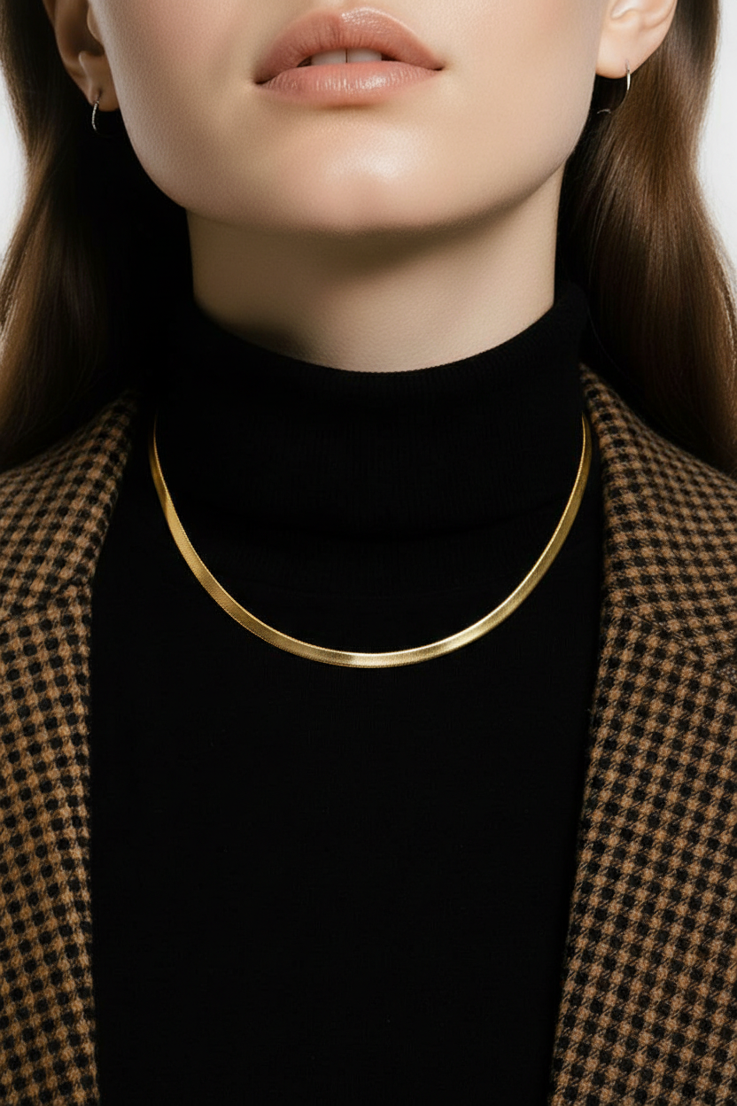 Gold Herringbone Chain Necklace - Lux Reve