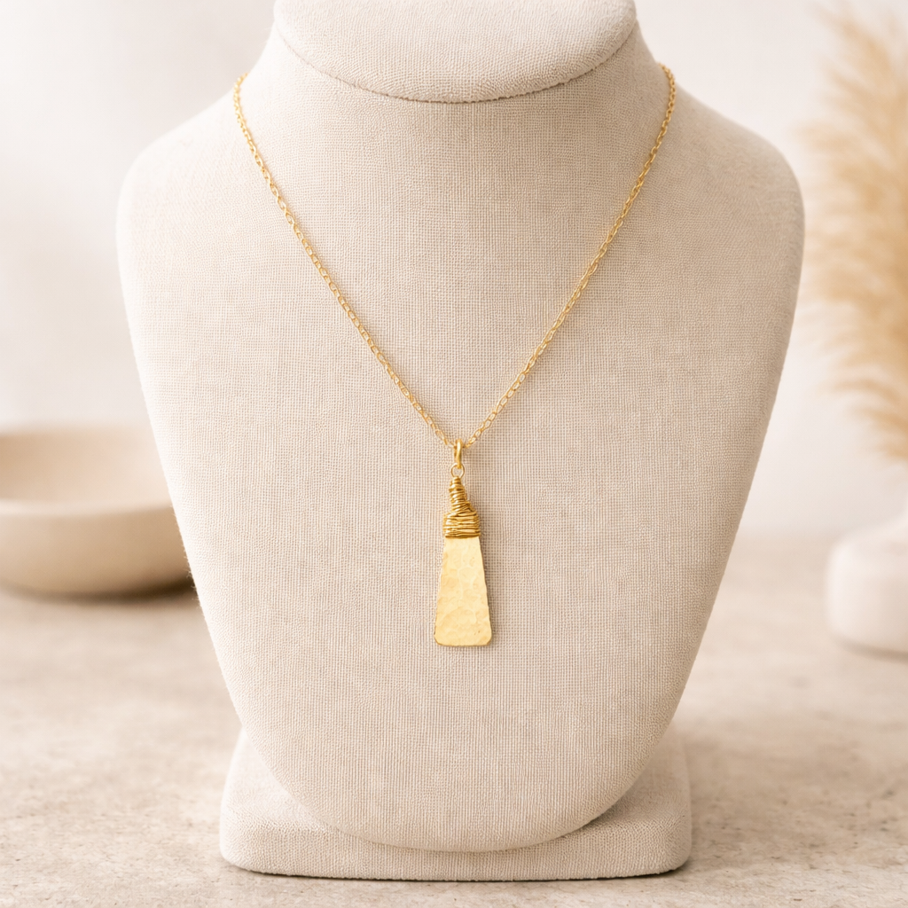 Gold Wire Wrapped Bar Necklace - Lux Reve