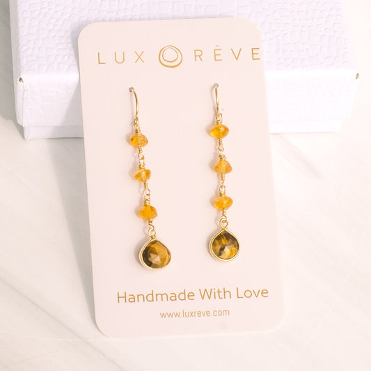 Tiger Eye and Citrine Drop Earrings