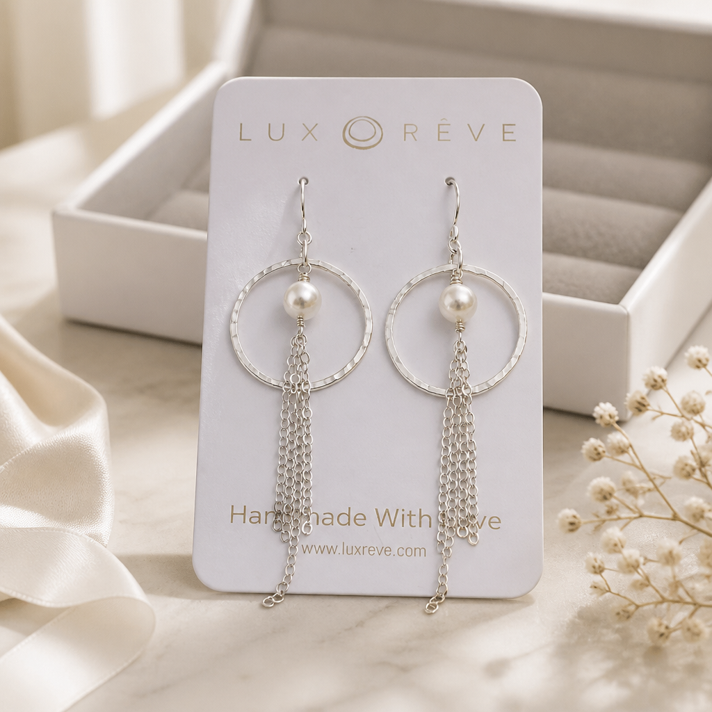 Sterling Silver Pear Tassel Hoops - Lux Reve