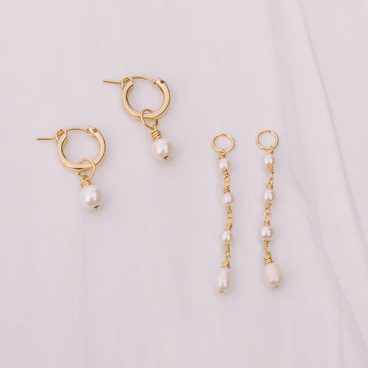 Gold Pearl Earring Charm Set