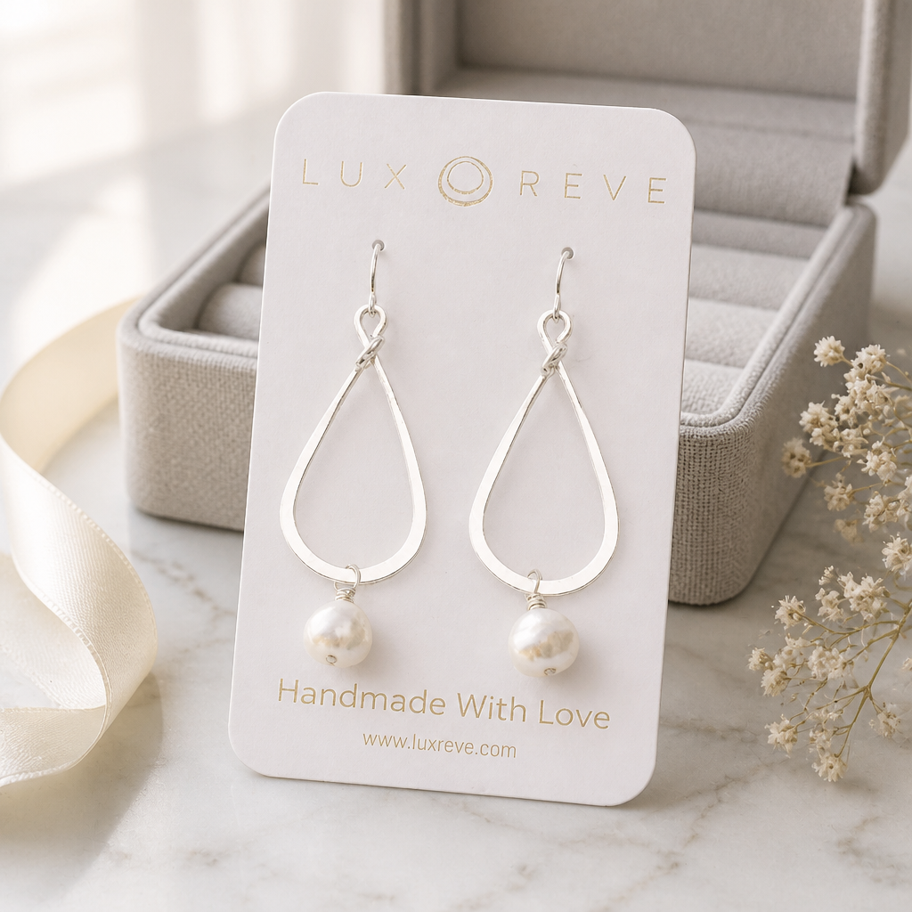 Large Silver Teardrop Pearl Earrings - Lux Reve