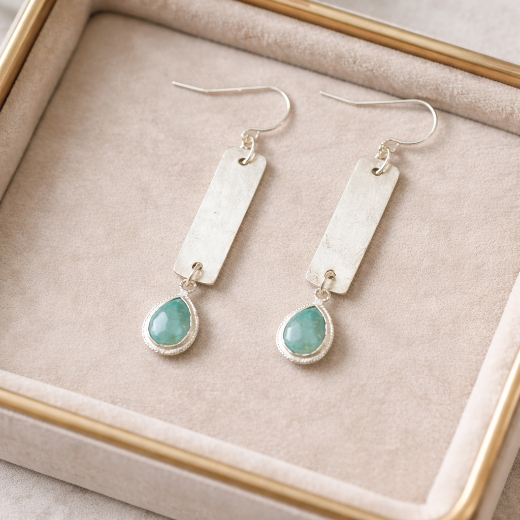 Silver Turquoise Bar Earrings - Lux Reve