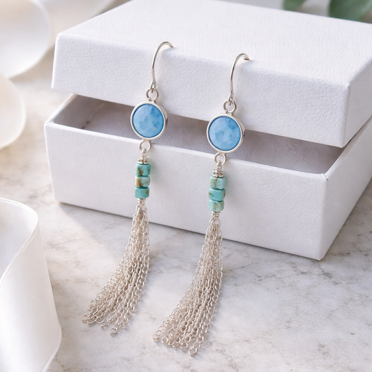 Silver Turquoise Tassel Earrings - Lux Reve