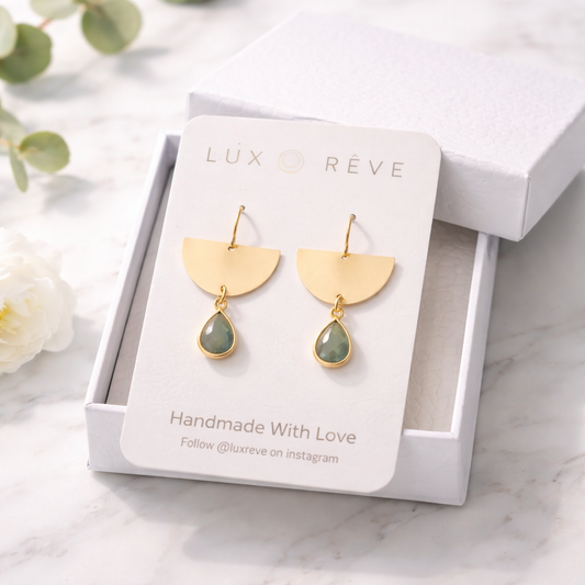 Gold Bezel Labradorite Half Moon Earrings - Lux Reve