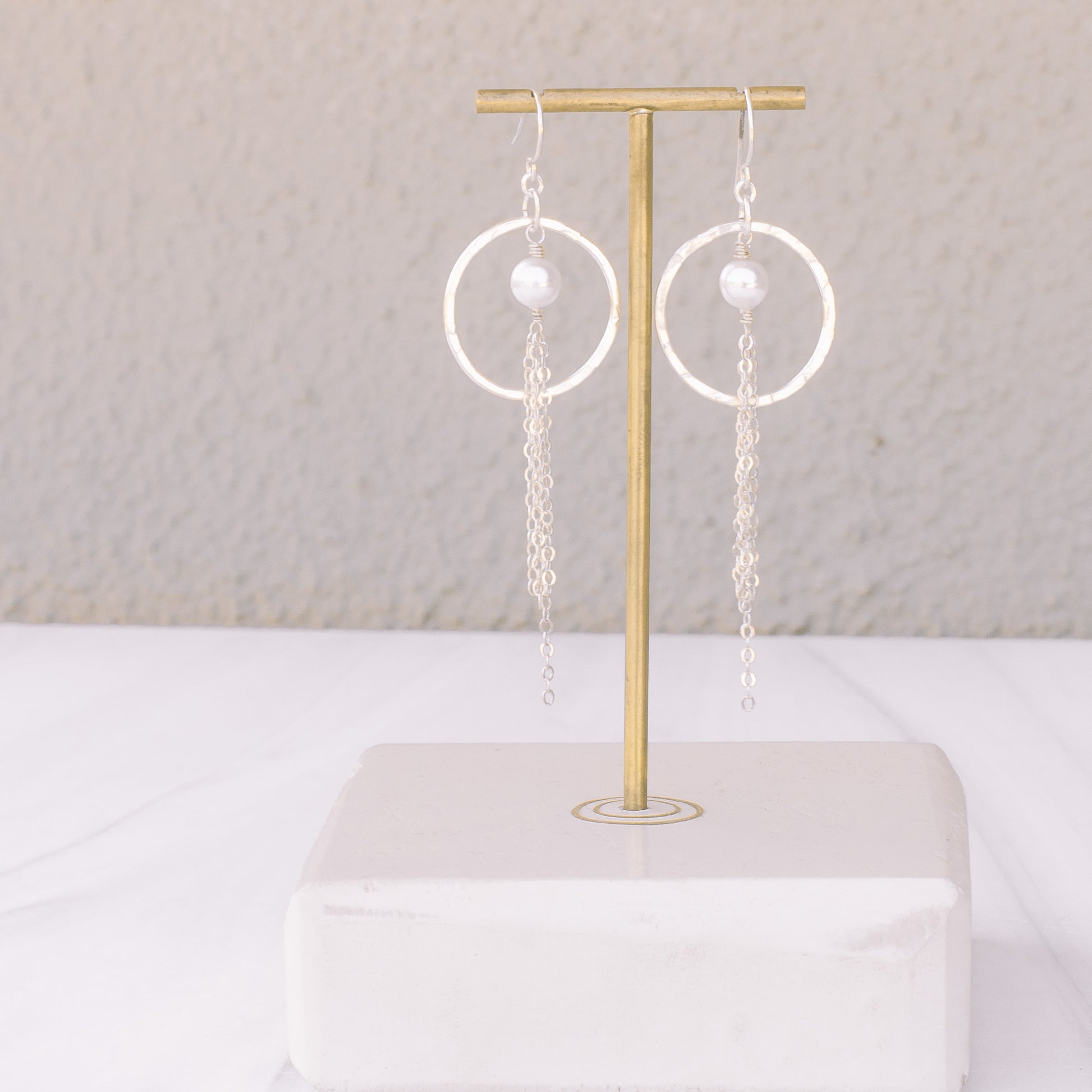 Sterling Silver Pear Tassel Hoops - Lux Reve