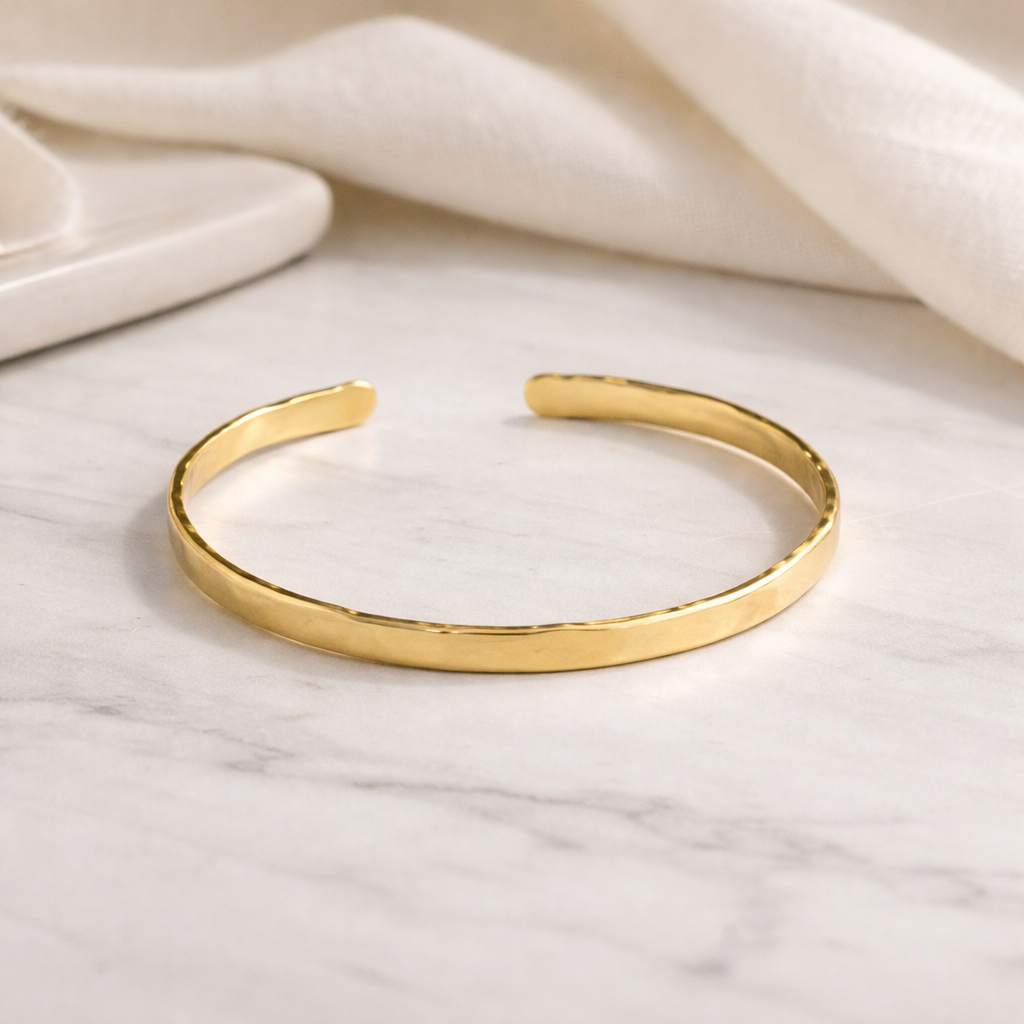 Gold-filled Hammered Rectangular Cuff Bracelet - Lux Reve