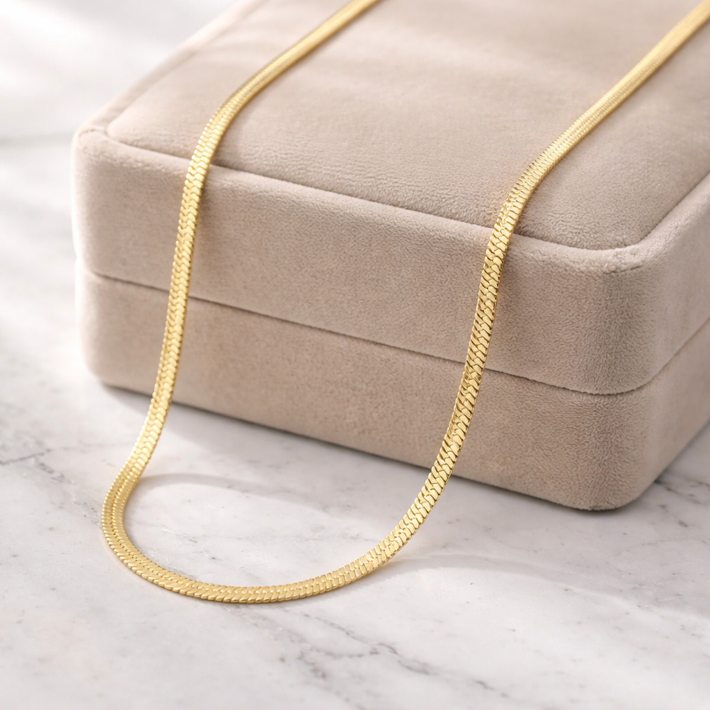 Gold Herringbone Chain Necklace - Lux Reve
