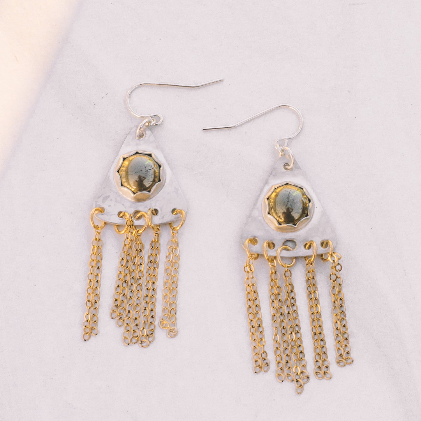 Silver and Gold-filled Pyrite Tassel Earrings - Lux Reve