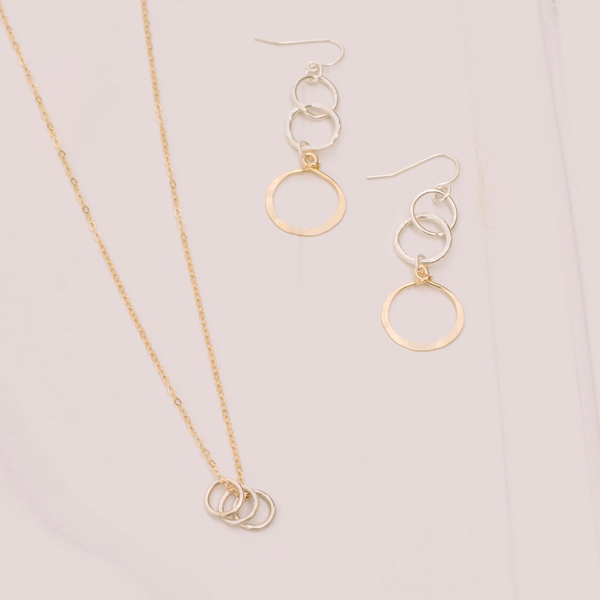 Silver and Gold Dangle Hoops - Lux Reve