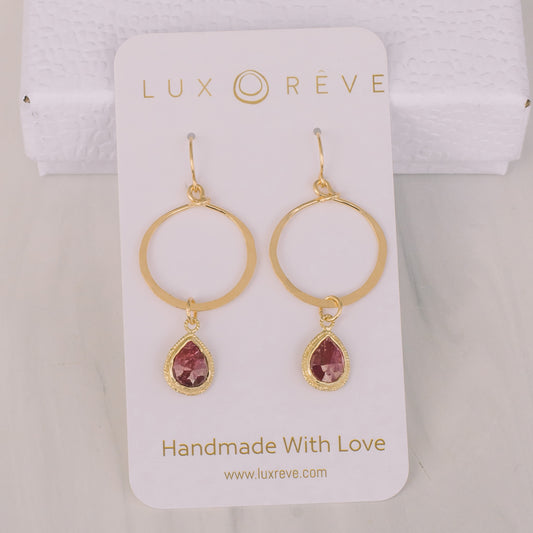 Gold Ruby Hoop Earrings