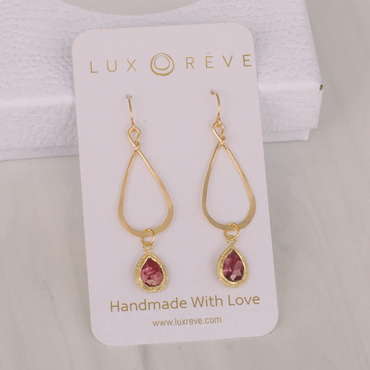 Gold Ruby Tear Drop Earrings