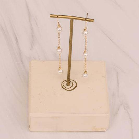 3 Pearl Chain Drop Earrings