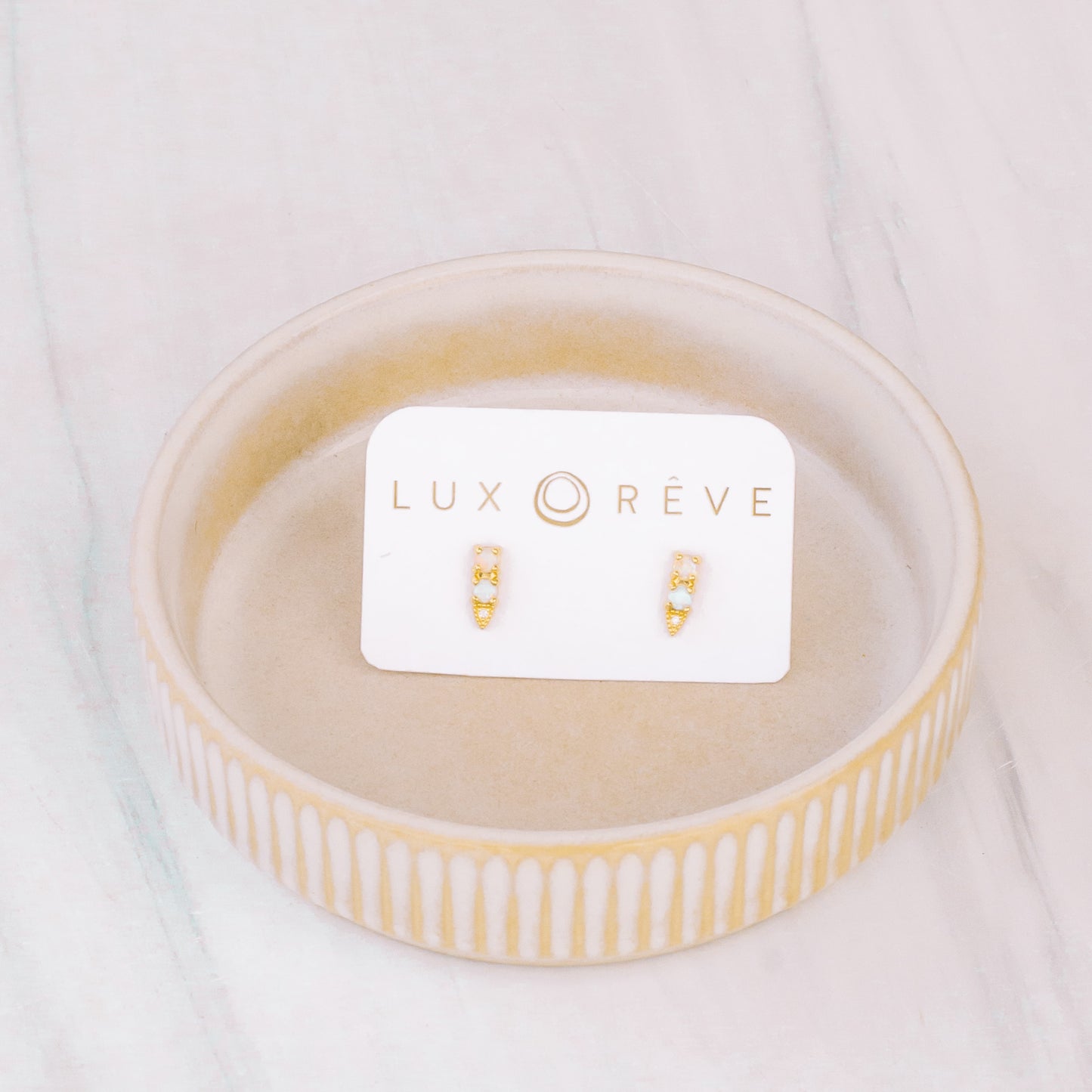 Gold Opal Arrow Stud Earrings - Lux Reve