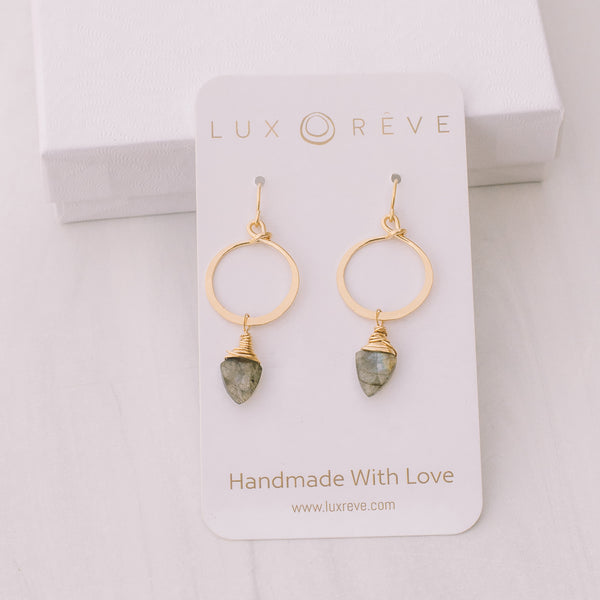 Wire wrapped Labradorite Hoops - Lux Reve
