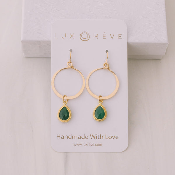 Gold-filled Emerald Hoops - Lux Reve