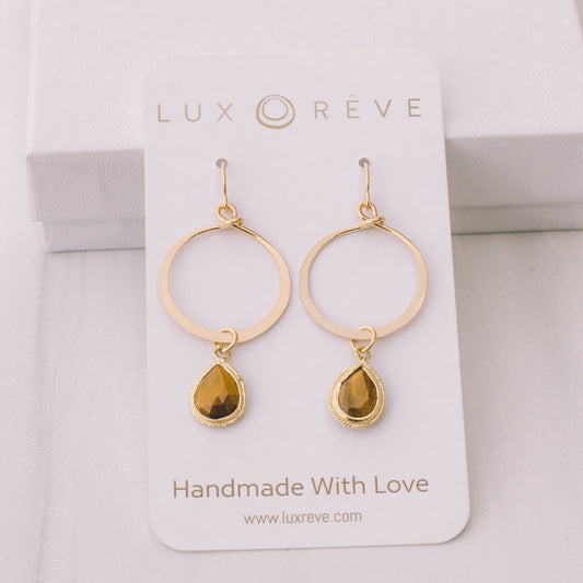 Gold-filled Tiger Eye Hoops - Lux Reve