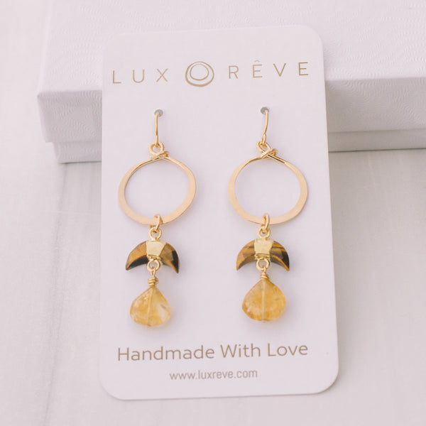 Gold-filled Tiger Eye and Citrine Earrings - Lux Reve