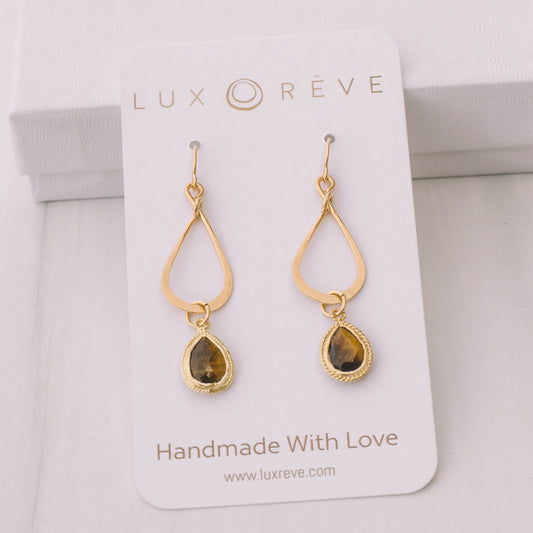 Gold-filled Tiger Eye Tear Drop Hoops - Lux Reve