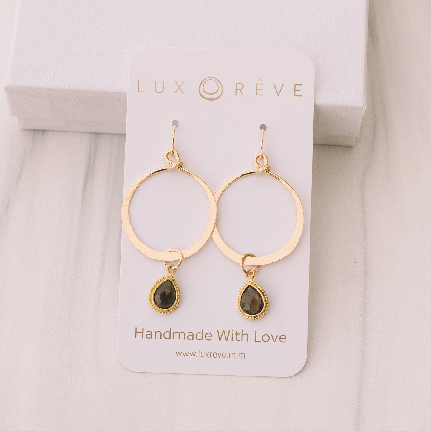 Large Gold-filled Smoky Quartz Hoops - Lux Reve