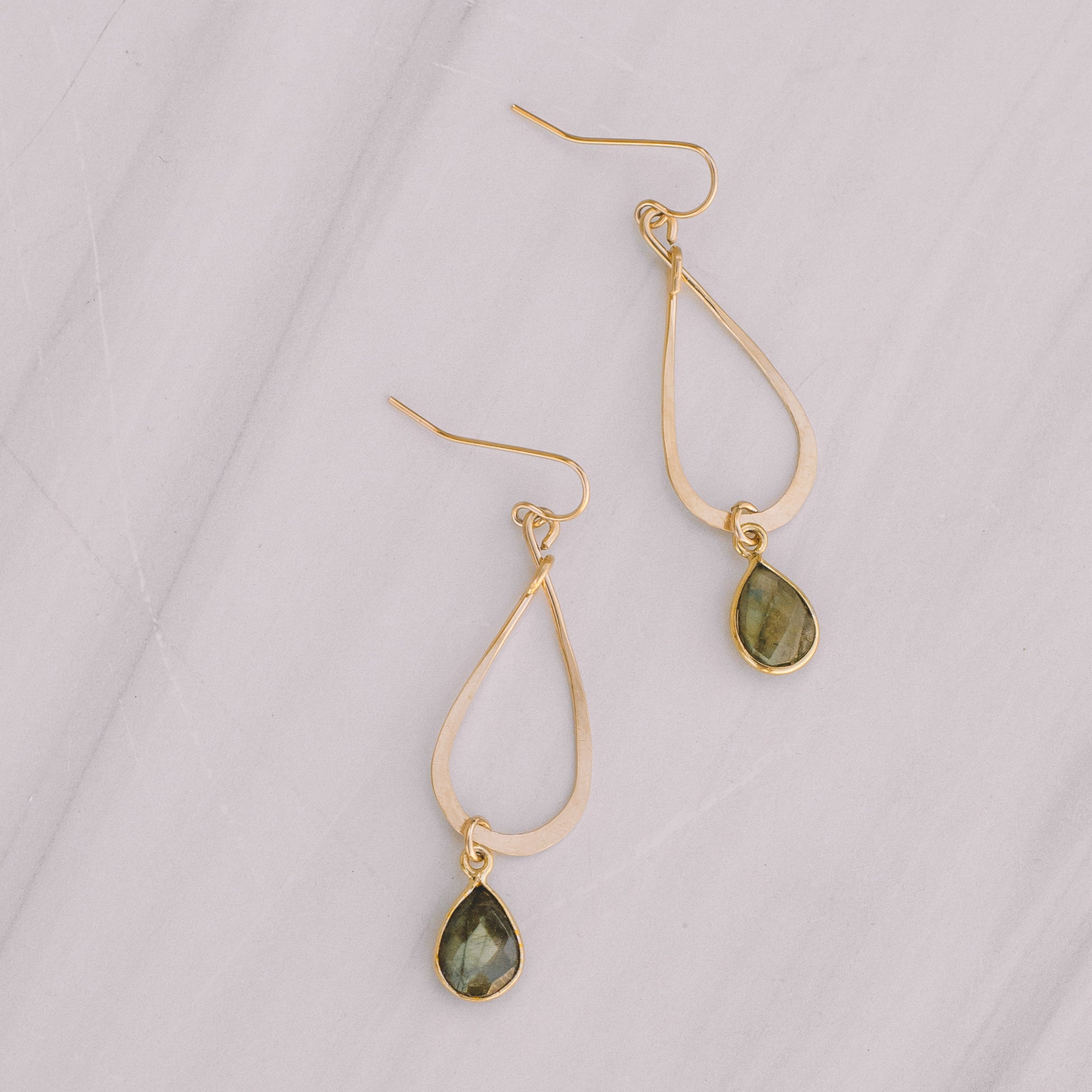 Labradorite Bezel Tear Drop Earrings - Lux Reve