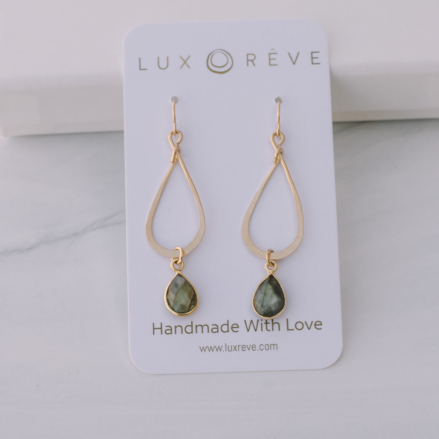 Labradorite Bezel Tear Drop Earrings - Lux Reve