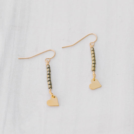 Gold Hematite Heart Charm Earrings - Lux Reve