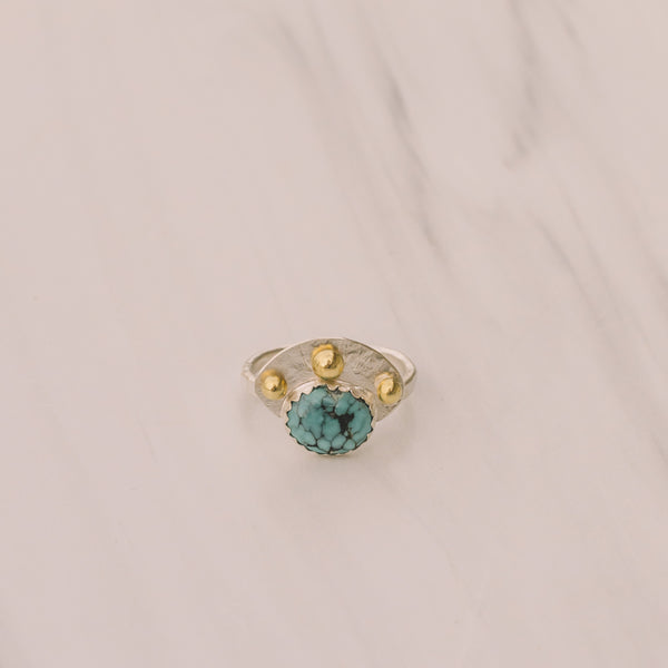 Turquoise Silver and Brass Ring - Lux Reve