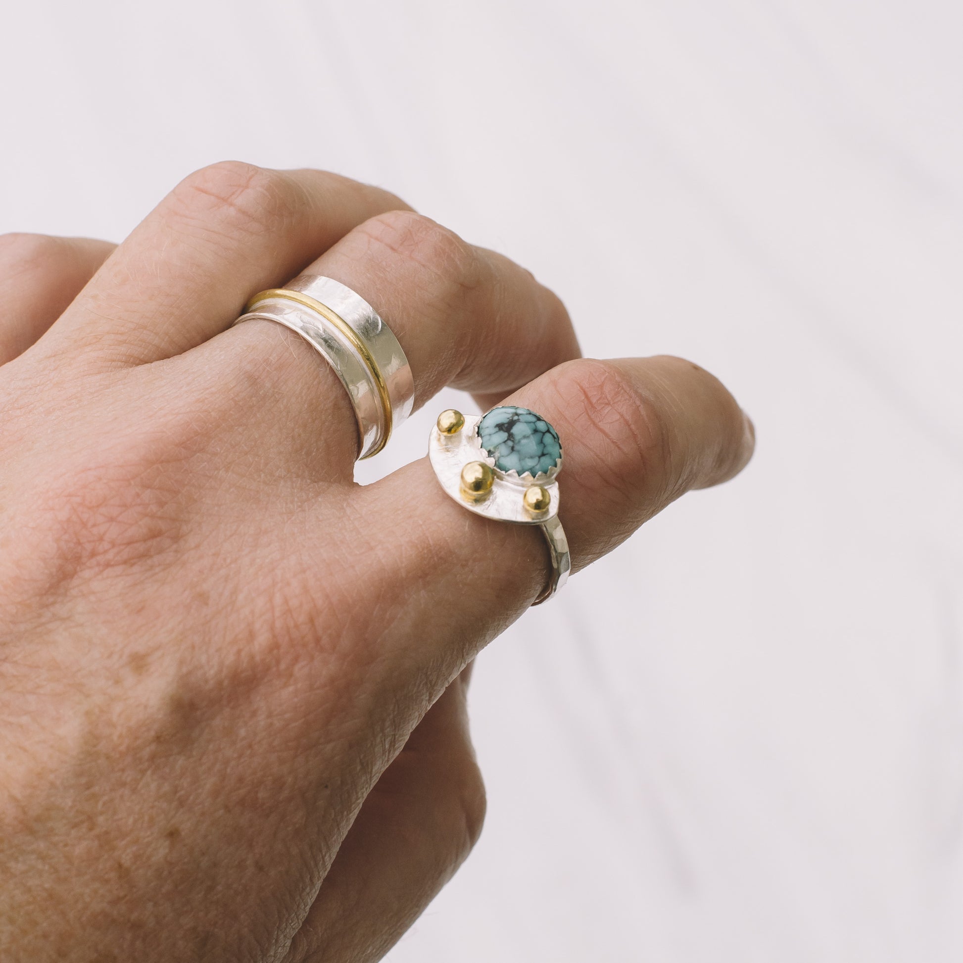 Turquoise Silver and Brass Ring - Lux Reve