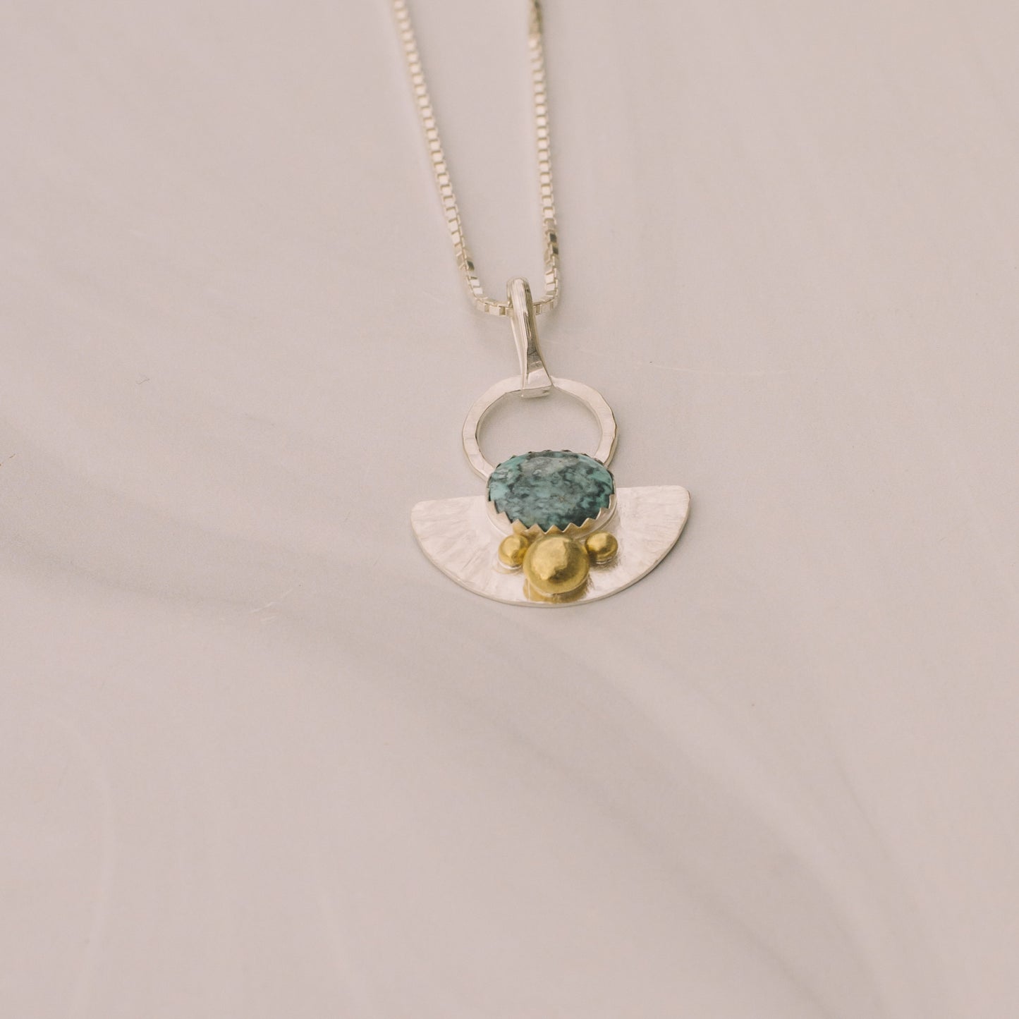 Turquoise Silver and Brass Short Necklace - Lux Reve