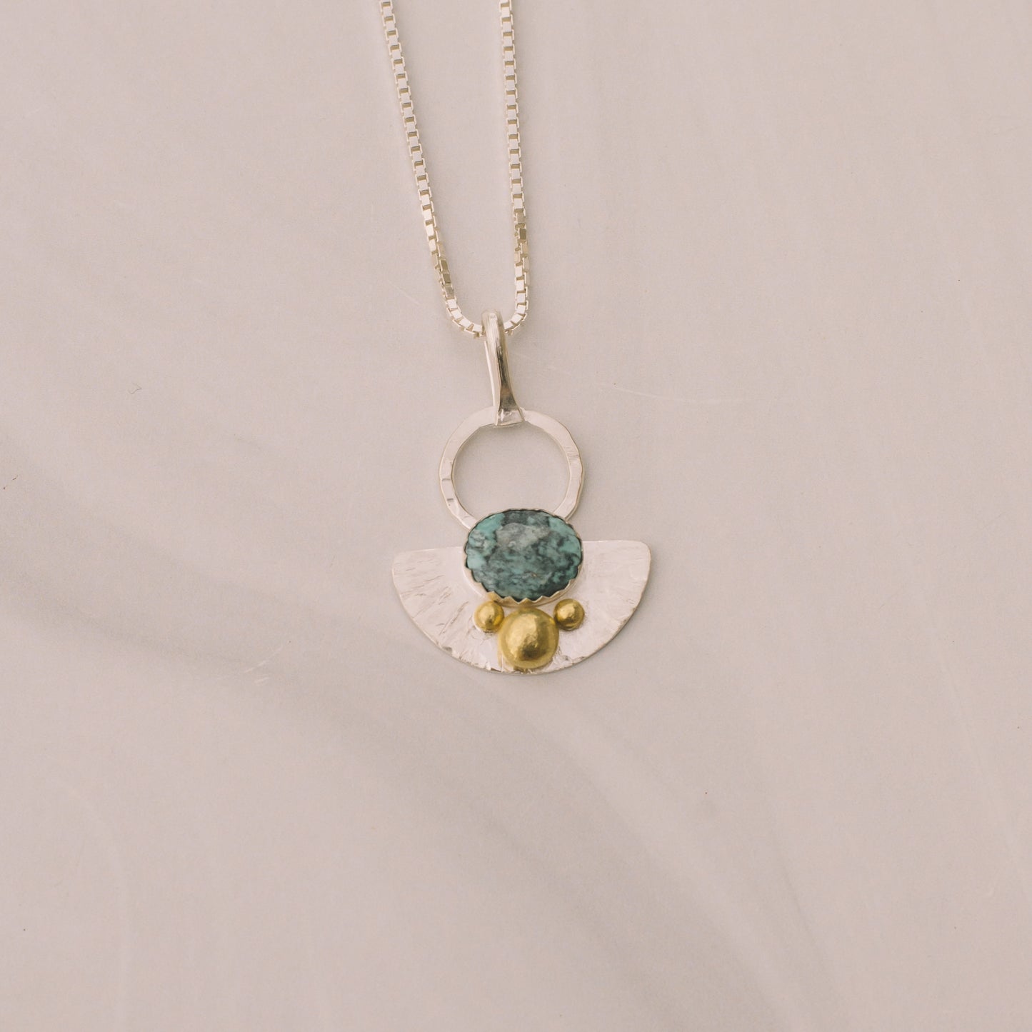 Turquoise Silver and Brass Short Necklace - Lux Reve