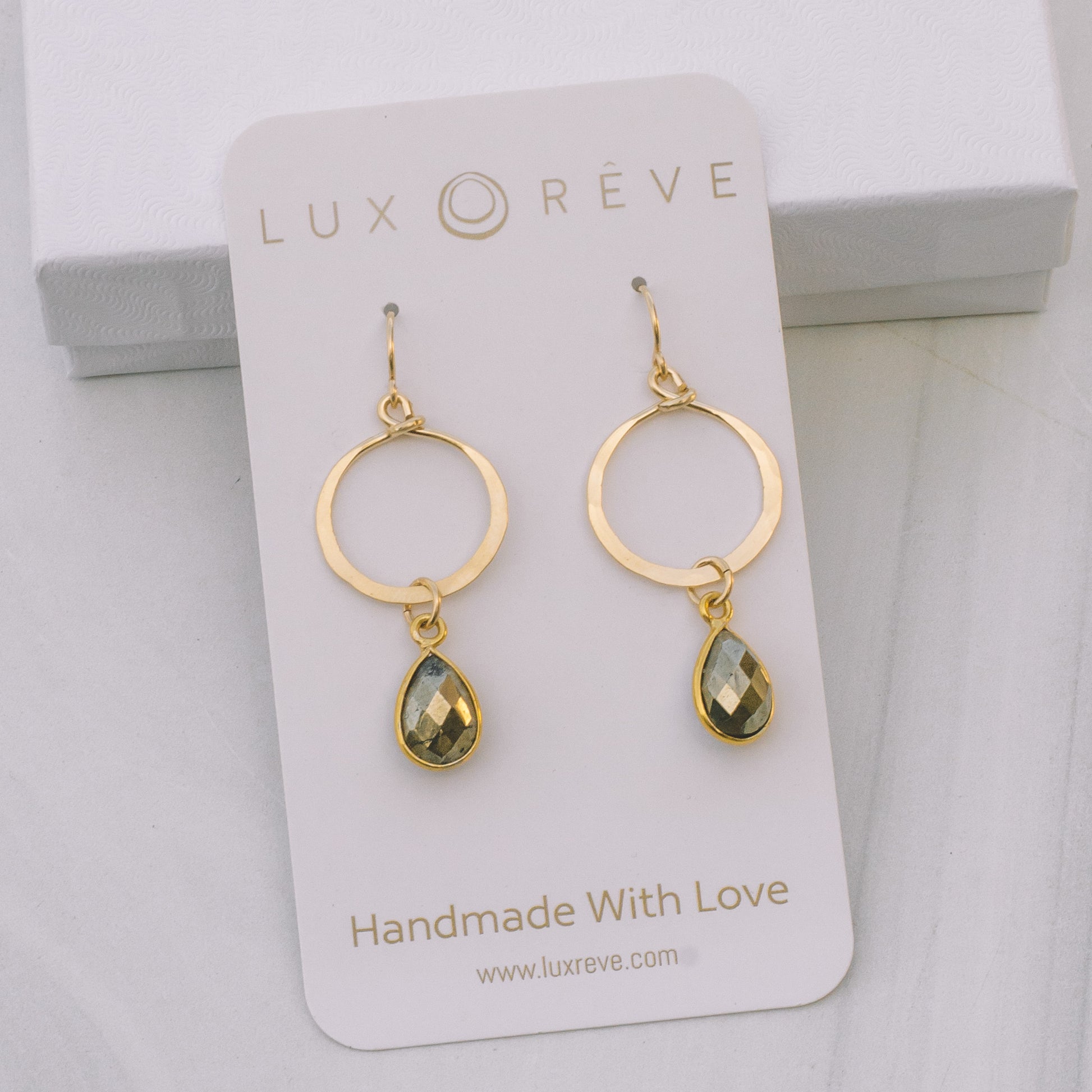 Gold Hammered Pyrite Hoops - Lux Reve