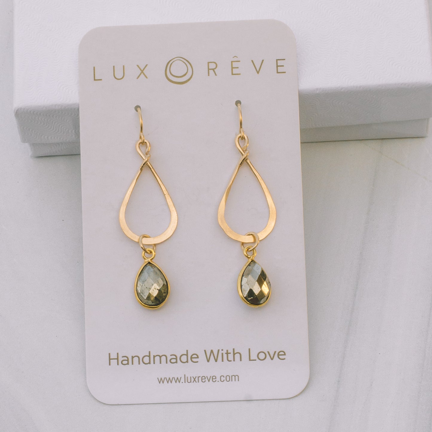Gold Pyrite Tear Drop Hoops - Lux Reve