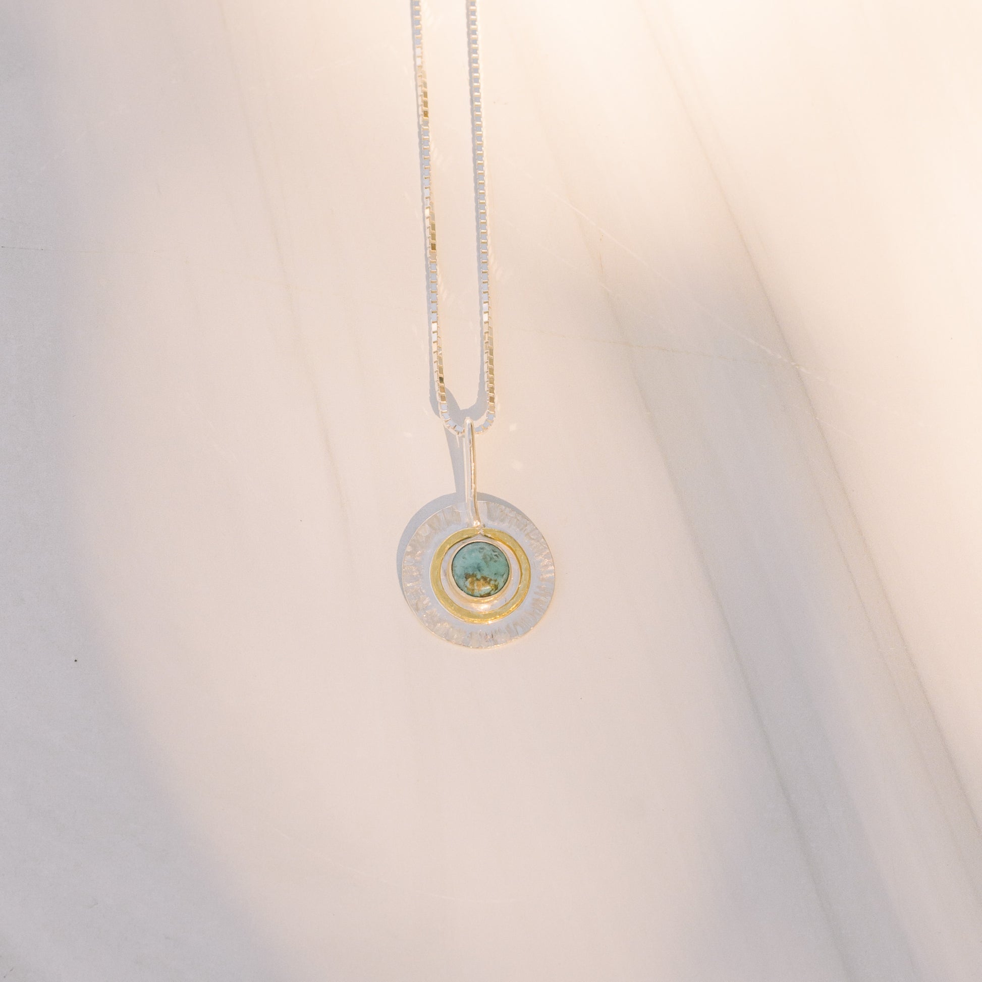 Turquoise Silver and Brass Sundial Necklace - Lux Reve