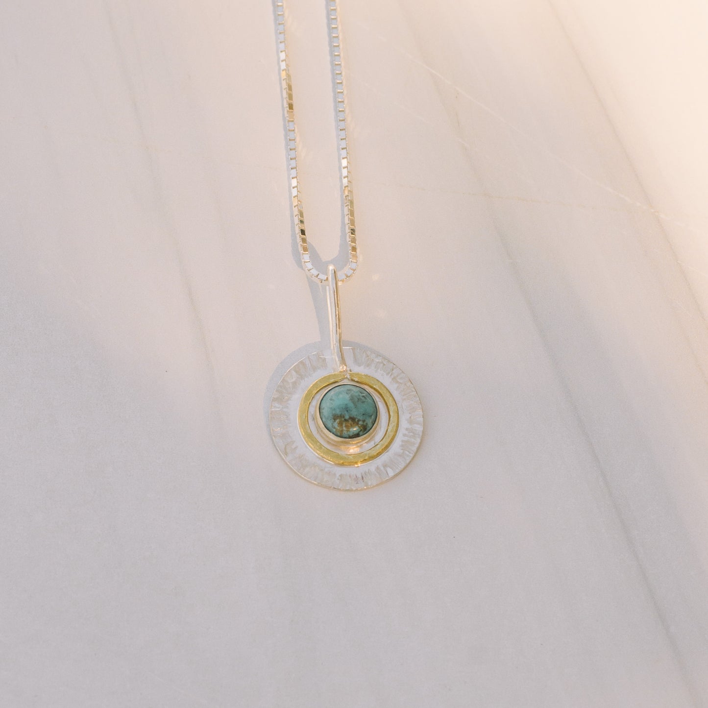 Turquoise Silver and Brass Sundial Necklace - Lux Reve