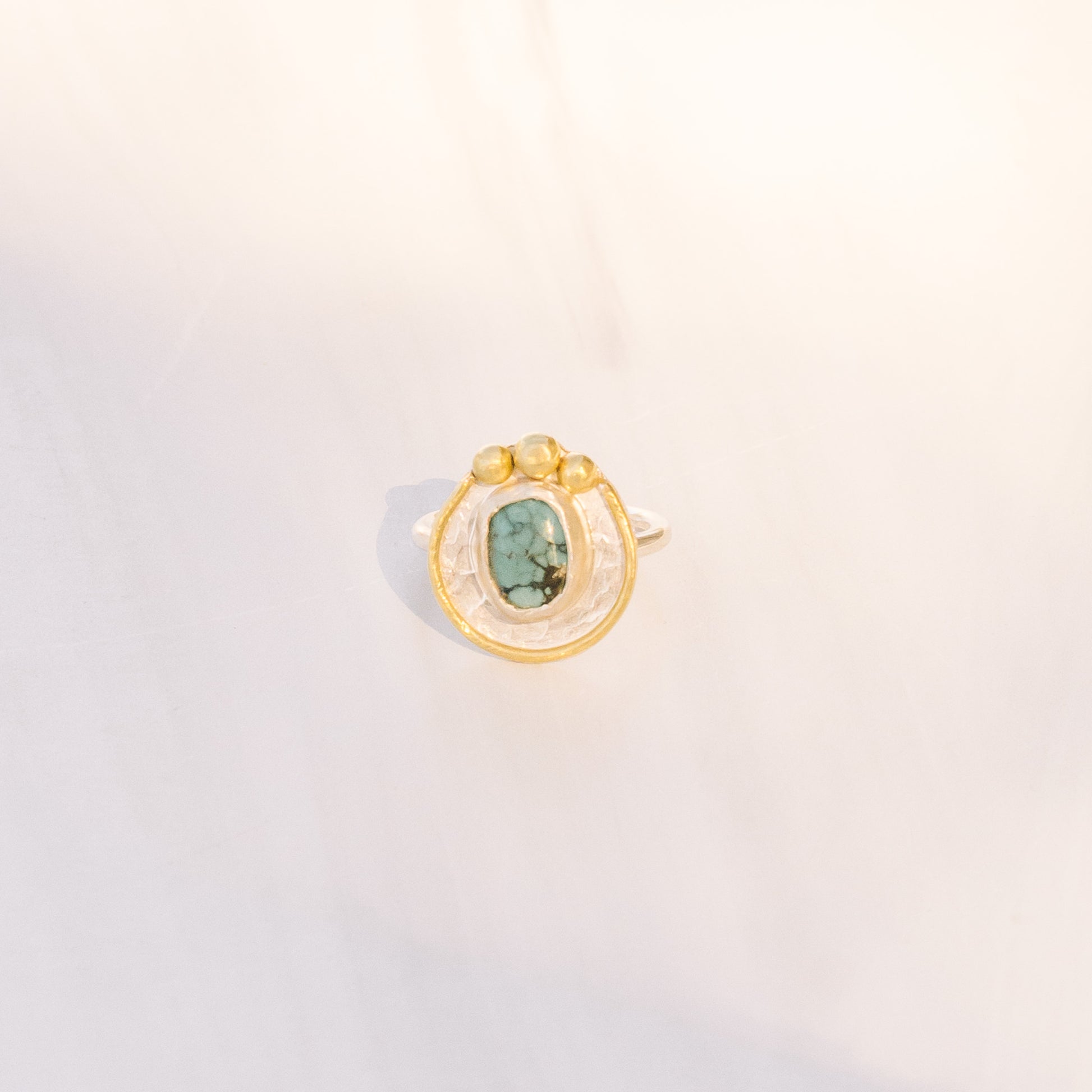 Turquoise Silver and Brass Horseshoe Ring - Lux Reve