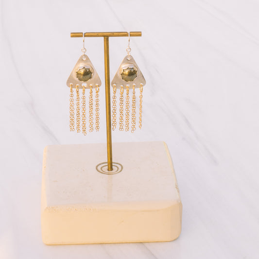 Silver and Gold-filled Pyrite Tassel Earrings - Lux Reve
