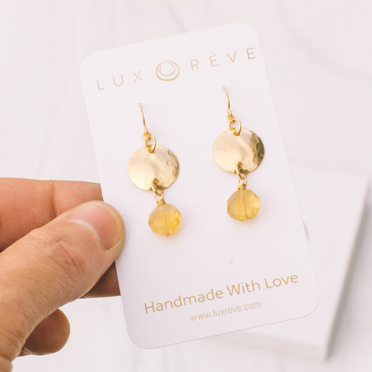 Gold-filled Citrine Coin Earrings - Lux Reve